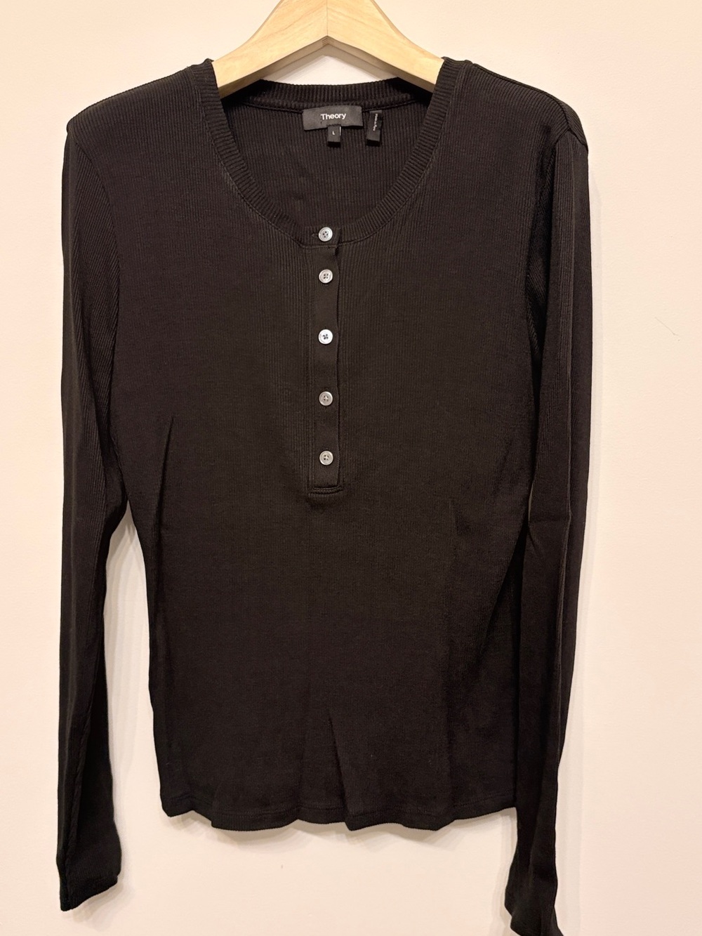 Theory black cotton Henley long sleeve sz l large preloved